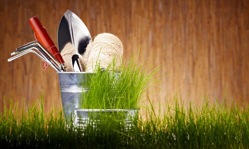 Seasonal lawn maintenance in a Surrey residential garden